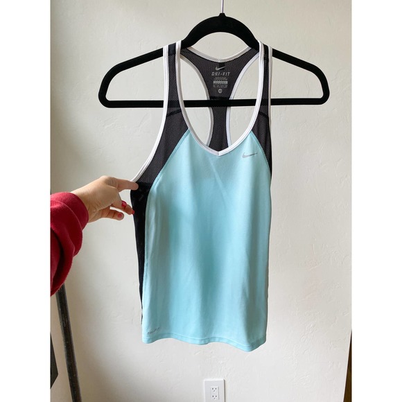 NIKE Women's Dri-FIT Blue/Black Colorblock Mesh Panel Racer Back Tank size XS - Picture 7 of 9